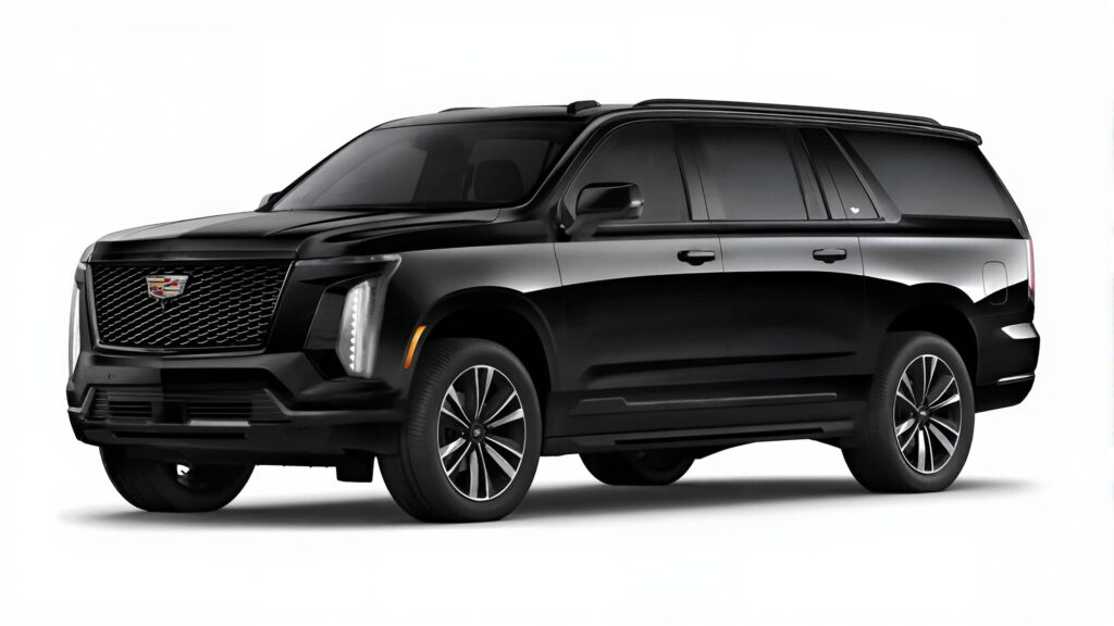 Cadillac Escalade ESV Sport Black exterior Westchester private chauffeur