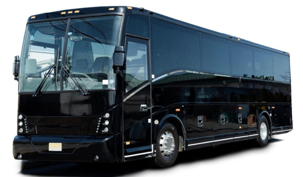 Westchester luxury coach bus service featuring a 40 passenger Van Hool coach with onboard bathroom and premium seating