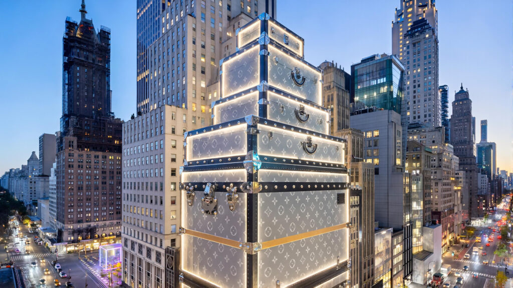 Louis Vuitton suitcase-style building featured on a private Luxury Westchester County shopping and fashion tour